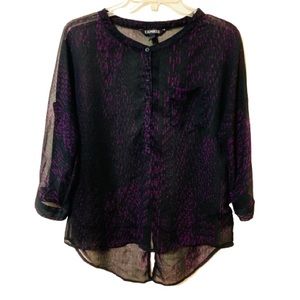 Express Y2K Semi Sheer Blouse - Black/Purple - Size Small